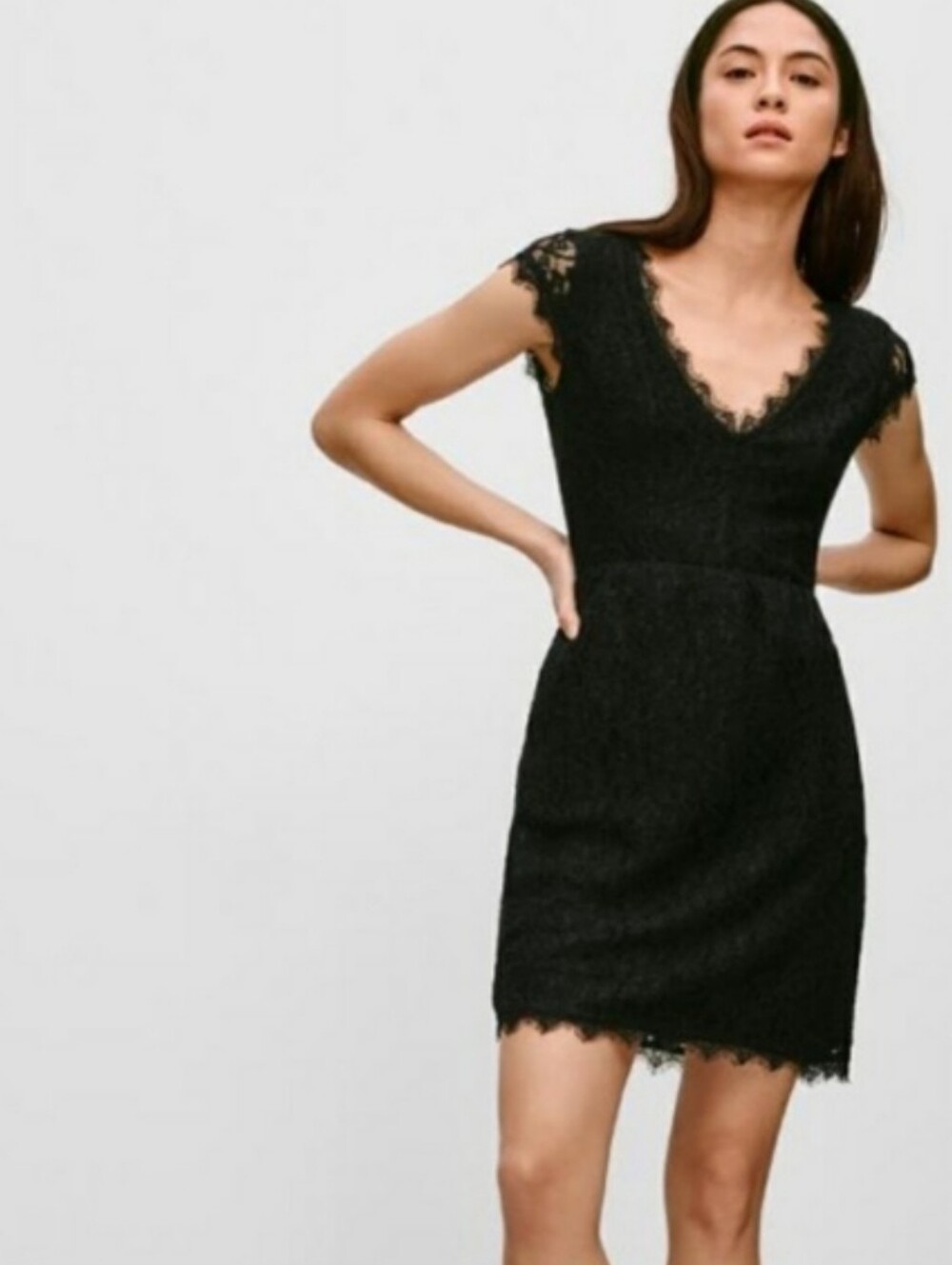 Babaton Black Lace-Trim V-Neck Mini Dress